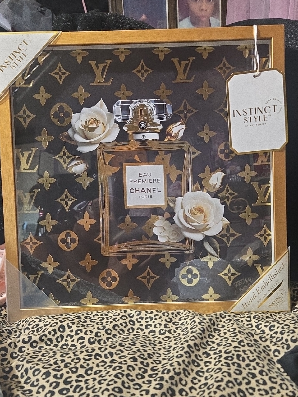 Gold & Black Framed Perfume Wall Art - Eau Premiere Chanel Motif